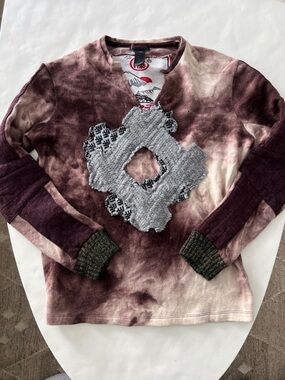 VTG Custo Barcelona Y2K Grunge 90s Thick Grunge Tie Dye Patchwork Sweater Top 3